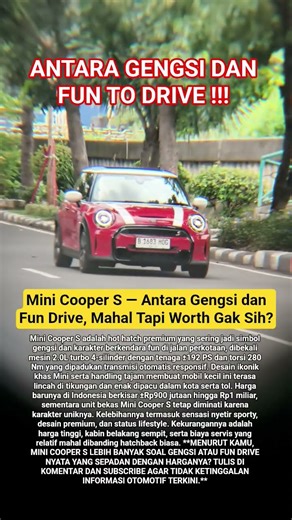 Mini Cooper S — Antara Gengsi dan Fun Drive, Mahal Tapi Worth Gak Sih?