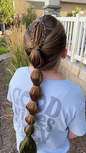 This hairstyle is a perfect choice for active sports, dance or swim. The three strand braid accents are so fun and a great addition to this bubble braid. | Easy Toddler Hairstyles