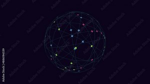 A visual depiction of a complex network, with interconnected lines forming a circular shape. Scattered dots represent nodes within the network