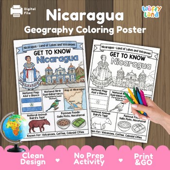 Nicaragua Country Study Geography Coloring Page Worksheet Activity