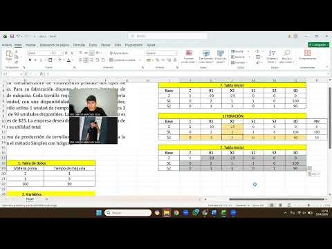 Video de resolución de método simplex en Excel