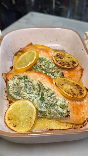 Juicy Stuffed Salmon with Creamy Filling #sofiaafoodie #short