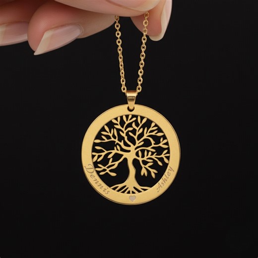 Sterling Silver Tree of Life Necklace, Personalized Family Tree Pendant,attached Pendant Necklace, Mom Grandma Gift,family Tree - Etsy