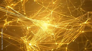 abstract yellow plexus effect creates mesmerizing connection dots lines gradient background beauty digital data neural interconnections 4K looped orange point line gold burning particle