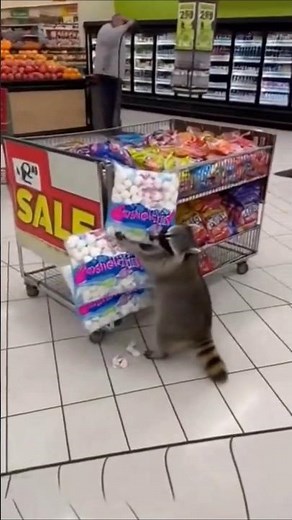 Raccoon’s Sweet Crime! Steals Marshmallows Like a Pro 🦝🍬” #raccoon #animals #funnyshorts