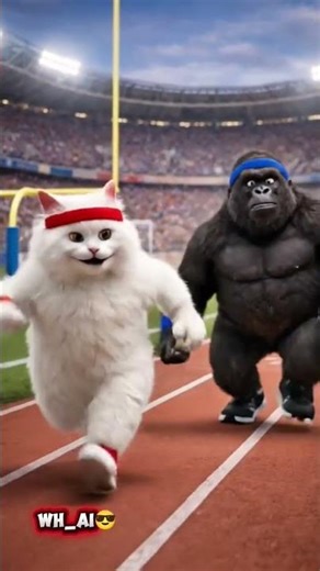 kucing dan gorila lomba lari😁 #kucing #kucinglucu #gorillatag #lombalari