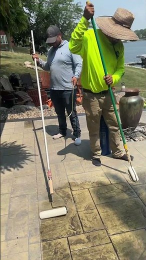 Applying concrete sealer to stamped concrete patio #concrete #construction #iowa #sealer #patio