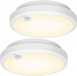 2-Pack Battery Operated Motion Sensor LED Ceiling Lights Indoor, Wireless Flush Mount Light Fixture 3000K in 400LM, Battery Powered Ceiling Lamps for Closet Pantry Laundry Stair(Battery Not Included)