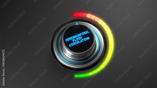 3D medical animation featuring "Cerebrospinal Fluid Circulation" with detailed cellular structures, metabolic pathways, biological mechanisms and scientific visualization for educational, clinical, nu