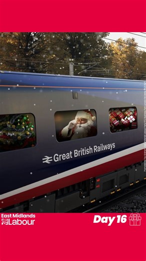 🎄 Day 16 of our Good News Advent comes from our own Erewash MP, Adam Thompson - who’s explaining some train changes we can get on board with! Labour is bringing our railways back into public ownership through Great British Railways, ending the failed system of private operators and putting passengers first. 🚂 Alongside Labour’s decision to freeze rail fares for the first time in 30 years, we’re making it easier than ever to travel to see loved ones and get home for Christmas. | East Midlands L