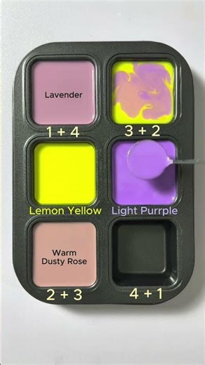 Create 4 colors from 2 colors.#asmr #colormixing #mix #mixing #colors #yellow #purple