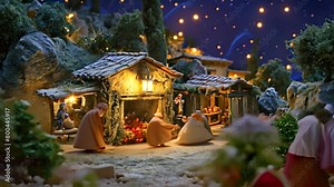 Nativity Scene, A Simple Manger Scene Depicting the Birth of Jesus Christ, A beautiful Christmas nativity scene in a glistening night
