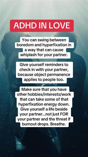 ADHD can affect every aspect of yiur life. You have an interest based nervous system that keeps you focused on the things that spark it, and not on others. #relationshipproblems #adhdrelationships #neurodivergenttiktok #traumahealing #love
