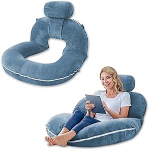 INSEN Reading Pillow, Back Pillow for Sitting in Bed for Reading, Nurse & Relax, Reading Pillow for Adults, Moms & Kids, Sit Up Pillow for Bed, Upgrade, Blue
