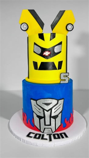Built for a true Transformers fan. Bumblebee Optimus energy only 💥🖤💛💙❤️⚡️ #martassweetdelights #bumblebee #transformers #optimusprime #transformerscake #customcakes | Marta’s Sweet Delights