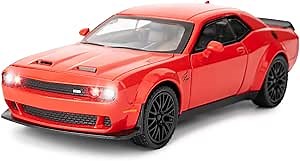 BDTCTK 1/32 Dodge Challenger Hellcat Model Car, Zinc Alloy Pull Back Toy car with Sound and Light for Kids Boy Girl Gift(Red)