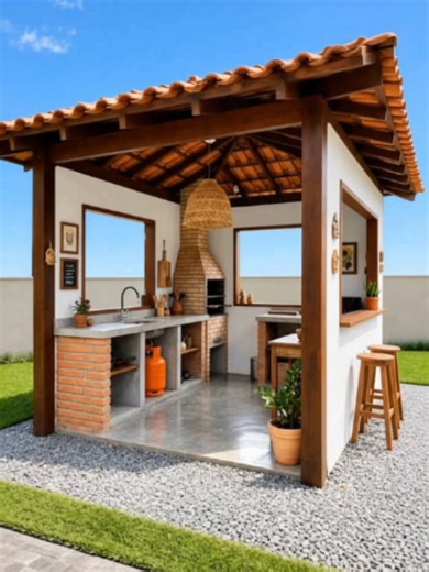 Área gourmet com churrasqueira para quem pensa em construir uma area gourmet pequena no quintal de casa. Na bio do meu perfil tem 10 modelos de área gourmet com medidas e projeto de área de lazer moderna. Projeto de área de lazer pequena perfeito para quem busca planta baixa de area gourmet moderna com medidas. No meu perfil você encontra ideias de área de lazer com churrasqueira para quem pensa em construir um cantinho de lazer no quintal em 2026. Gostou dessa área gourmet simples e bonita? Tam