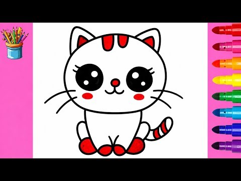 How to Draw a Cute Cat for Kids | Easy Step by Step Cat Drawing Tutorial | Animal Drawings