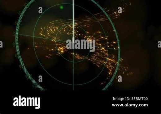 Radar HUD starting sweep rotating clockwise gold dust forming vortex green blip moving mapping scan. Concentric, display, crosshair, grid, particles, ribbons, swirl Stock Video Footage - Alamy