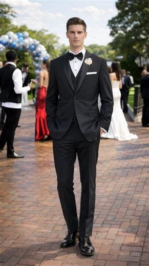 Mens Mantoni Black Tuxedo – Classic Formal Dinner Suit for Wedding, Prom and Black Tie Events