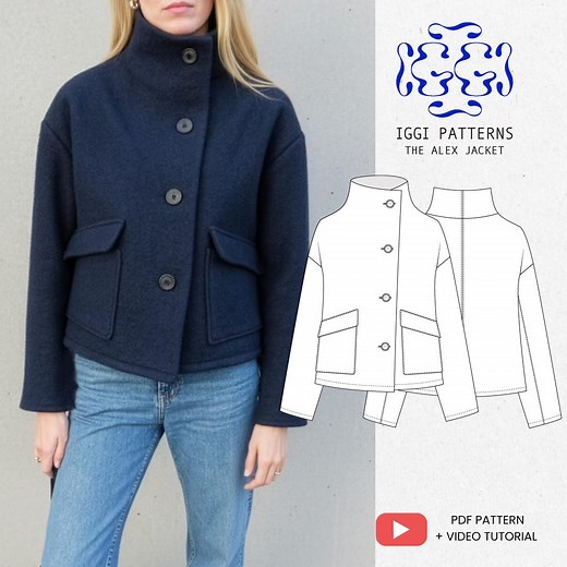 Sewing Pattern Funnel Neck, PDF Pattern | Video Tutorial |high Collar Coat, Women Wool Jacket, Beginner Friendly, Digital, Modern - Etsy