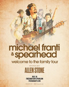 Don’t miss Michael Franti & Spearhead’s Welcome To The Family Tour live at Freeman Arts Pavilion with special guest Allen Stone! Tickets on sale now at freemanarts.org/franti Let’s dance, sing, and feel the sunshine together 🌞 Michael Franti and Spearhead Allen Stone | Freeman Arts Pavilion