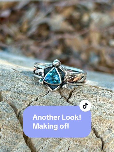 Another look at the making of one of my favorite shop rings! Swiss blue topaz in a sterling silver and copper band. 🩵💓🩵 #makingjewelry #silversmithing #fyp #bluetopaz #sterlingsilverjewelry