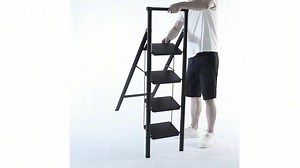 maocao hoom Black Iron, Foldable Non-Slip 4-Step ladder 4.2 ft. Reach, Load-Bearing 330 lbs., Suitable For Home Office Step Ladder CXY-CT-F4-T4B