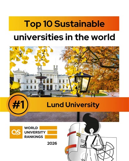 Here are the top 10 universities leading the QS World University Rankings: Sustainability 2026. Lund University takes the top spot, followed by the University of Toronto and UCL. Visit https://eu1.hubs.ly/H0pF37Q0 to discover which other universities made the list and see how your dream uni ranked this year. #QSSustainability #SustainableUniversities #UniversityRankings | QS World University Rankings | Facebook