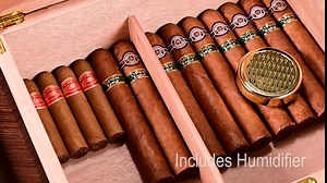 Cigar Humidor Elegant Desktop Cigar Box with Digital Hygrometer, Humidifier and Safety Lock, Cedar Wood Storage Case Holds 35-50 Cigars Gifts for Men