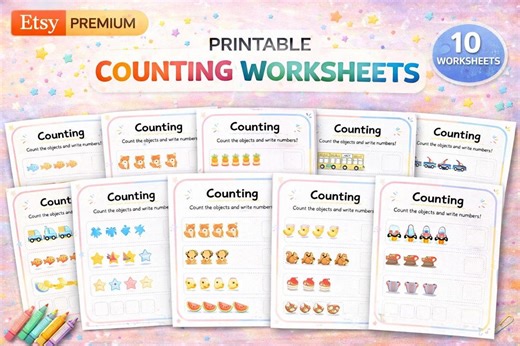 Preschool Counting Worksheets – Numbers 1-10 Math Activity (PDF Download) - Etsy
