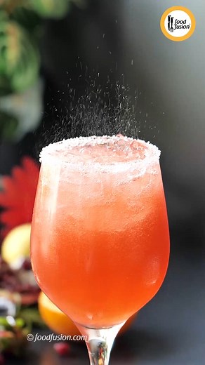 Now try restaurant quality signature drink at home. #HappyCookingToYou #FoodFusion Ingredients: -Strawberries frozen 1 & ½ Cup -Lemon juice 1 tbs -Namak (Salt) 1 pinch -Honey 2 tbs or to taste -Water 300ml -Pomegranate juice 1 Cup -Apple juice 1 Cup -Bareek cheeni (Caster sugar) -Lemon lime (Soda of your choice) -Ice crushed -Directions: -In a blender jug,add frozen strawberries,lemon juice,salt,honey,water & blend well. -Add pomegranate juice,apple juice,blend well & set aside. Assembling: -App