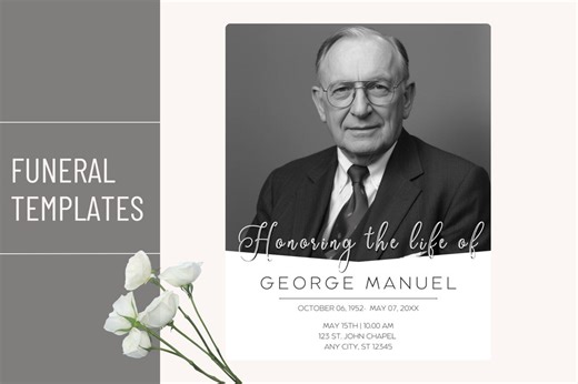 Celebration of Life Template, Memorial Cards, Printable Funeral Card, Obituary Template for Men, Evite, Editable in Canva, Instant Download - Etsy