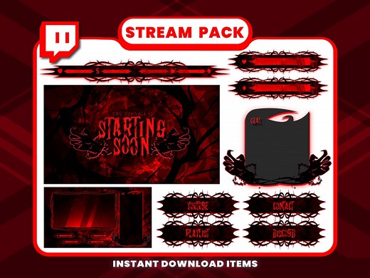 Twitch Stream Pack - Gothic Red Animated Overlays, Screens & Panels | Horror Stream Layout for OBS, Streamlabs - Etsy