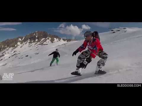Skating in slush in the beautiful French Alps - Sled Dogs Snowskates