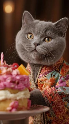 Kimono Birthday Cat Sparkling With Joy #CuteCat #CatShorts #ViralCats