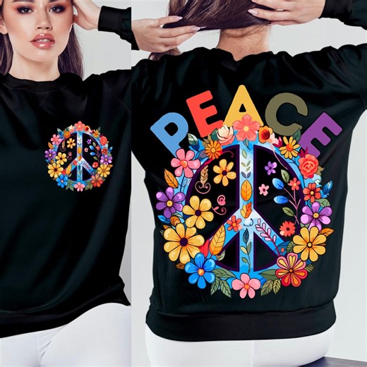 Hippie Shirt Design: Peace Front Back PNG & JPG File (digital Download) - Etsy