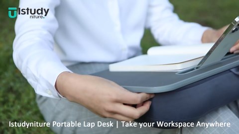 Lap Desk, Portable Laptop Stand with Washable Cushion, Fits up to 17 inch Laptop, with Device Ledge and Phone Holder, Use on Bed,Couch, Sofa, Floor, Home Office– ISTUDYNITURE (Large, Black)