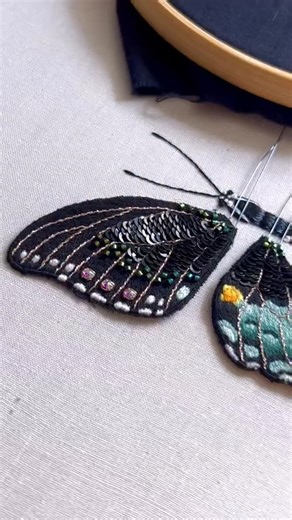 Kate • Hand Embroidery & Textile Artist on Instagram: "Creating this multi media stumpwork embroidery butterfly was a dream project of mine for a long time. I’m so glad I made it a reality and get to share it with all of you now. What dream projects have you turned into a reality? Share them in a comment below! #handembroidery #beadembroidery #stumpwork #embroiderypattern"