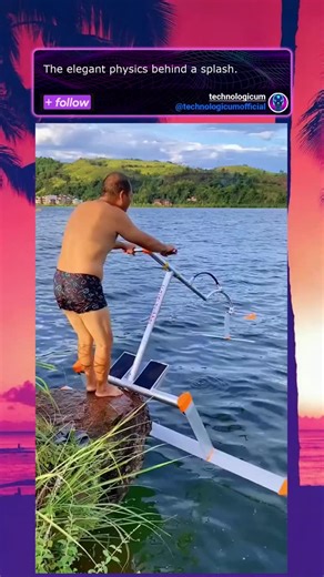 Technologicum on Instagram: "What you're seeing is a human-powered hydrofoil, often called an Aqua Skipper. Most people overlook the complex physics at play here. The rhythmic bouncing is meant to flex the large rear wing, generating thrust, while the front foil provides lift—essentially allowing a human to 'fly' just above the water's surface. The concept is a quiet revolution in personal watercraft, reducing drag to almost zero. However, it requires a near-perfect transfer of energy and a cons