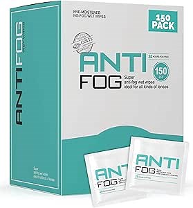 Anti Fog Wipes for Glasses, Binoculars, Face Shields, Ski Masks or Swim Goggles | Pre-Moistened Cleaning Antifog Lens Wipes for Eyeglasses and Defogger for Glasses (150 Count)