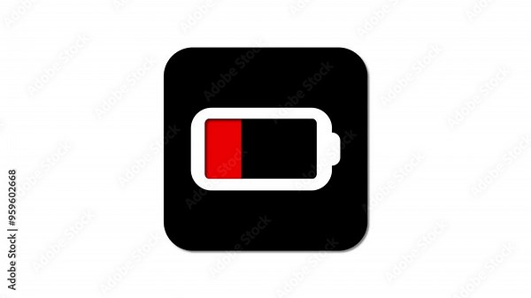 Low battery icon on a white background. Simple representation of a battery with minimal charge.