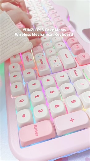 YUNZII C98 ワイヤレスメカニカルキーボードおすすめ！ケーキと猫のかわいいデザインWindows/Mac対応 #yunzii #yunziikeyboard #キーボード #keyboard