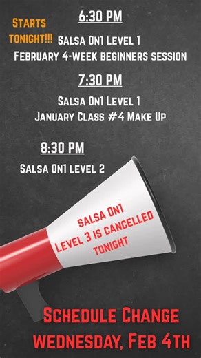 Please note the schedule changes today. We will be back on our regular schedule next week! 💃🕺🏽 | Salsa Connection Dance Company, LLC