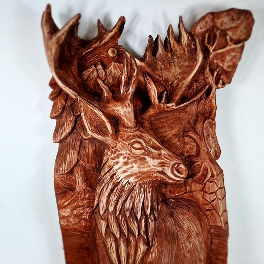 Tête de cerf en bois de tilleul sculptée à la main, décoration murale forêt - Etsy France