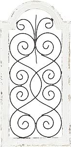 Deco 79 Wood Scroll Home Wall Decor Arched Window Inspired Wall Sculpture with Metal Scrollwork Relief, Wall Art 10" x 1" x 20", White