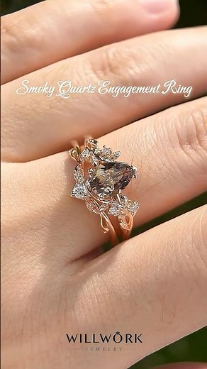 Smoky Quartz Engagement Ring in Solid Gold | Nature Inspired Leaf Ring