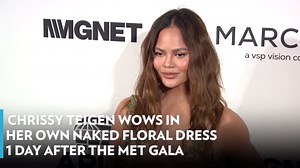 Chrissy Teigen Wows in Her Own Naked Floral Dress 1 Day After the Met Gala