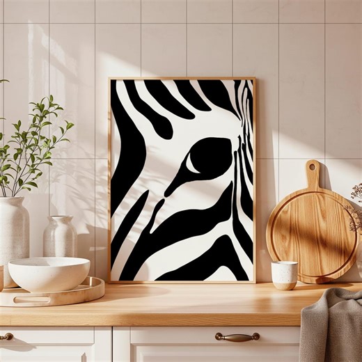 Zebra Kitchen Wall Art Printable, Modern Black White Poster, Minimal Kitchen Decor - Etsy