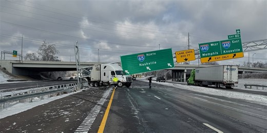 Crews remove downed road sign from Nashville interstate after semi-truck jackknifed